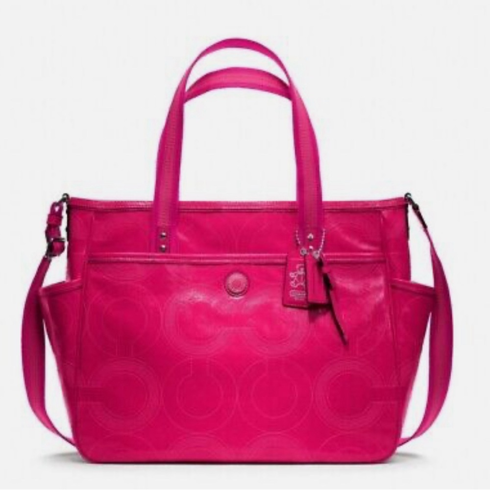 Coach Magenta Pink Stitched
Patent Leather Crossbody Tote Bag